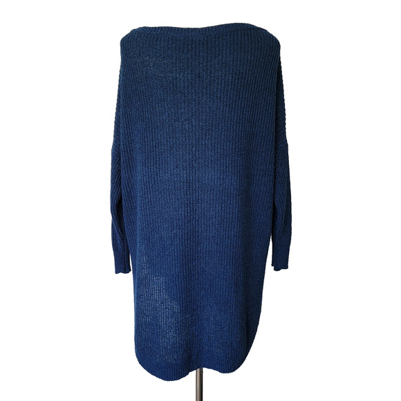 Express Blue Tunic Sweater Y2K Women L Shaker Knit 3/4 Sleeve Preppy Office Work - Picture 4 of 7
